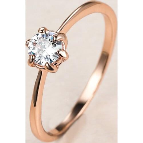Classic Female White Crystal Stone Ring Charm Rose Gold Color Wedding Rings For Women Dainty Bride Round Zircon Engagement Ring