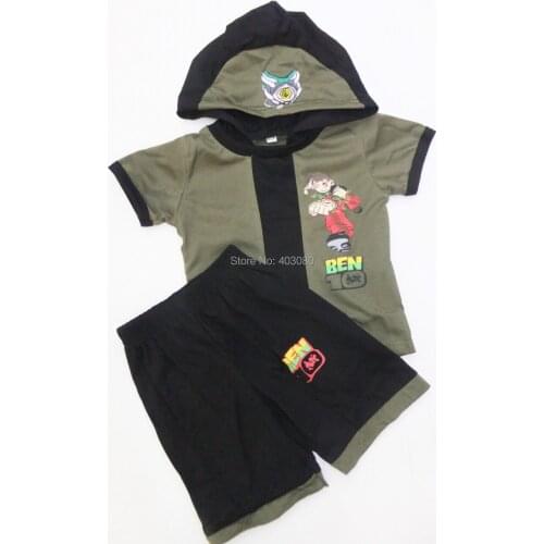 Army green short sleeves cotton BEN-10 Cosplay Baby kid clothes 2 suit clothing Role-playing Boy leisure wear