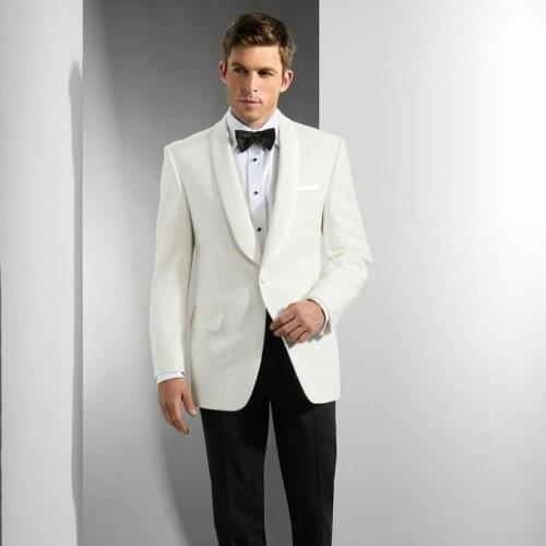 Ivory Suits Man Wedding Groom Tuxedo Best Man Blazers 2Piece Shawl Lapel Terno Masculino Formal Costume Homme Mariage