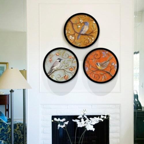 HAOCHU American Country Flower Birds Round Decorative Poster Wall Paintings Restaurant Pastoral Bedroom Vanity Mural Paintings