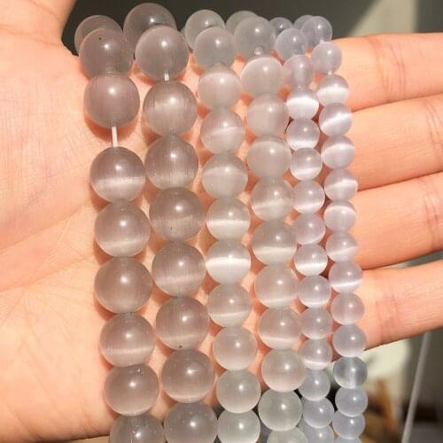 4-10mm Natural Moon stone Beads Champagne Silver Cat Eye Round Glass Beads Loose Beads for Jewelry Making DIY Bracelet Earrings
