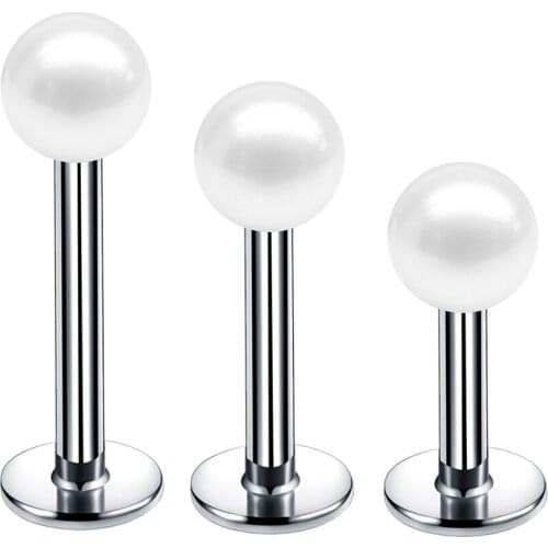 Hot Sale 1PC Steel With 3mm Pearl Coated Ball Labret Stud Ring Lip Bar Piercing Ear Cartilage Tragus Piercing Fashion Jewelry