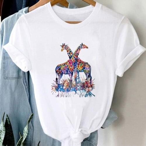 Fashion Summer T Shirt Female Kawaii giraffe Print Tshirts women Casual Fun Short sleeve T-shirt For Lady Top Tee Hipster Female