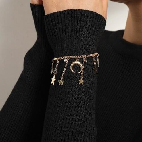 Fashion Rhinestone Star Moon Tassels Charm Bracelets for Women Girls Vintage Punk Geometric Chains Bracelet Party Jewelry Gift