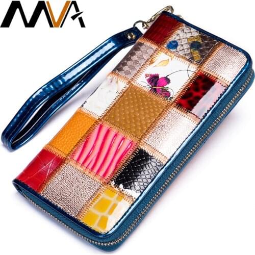 MVA Wallet Women Luxury Wrislet Large Woman Wallet Pouch Genuine Leather Phone Purse For Women Clutch Purses Credit Card Holder