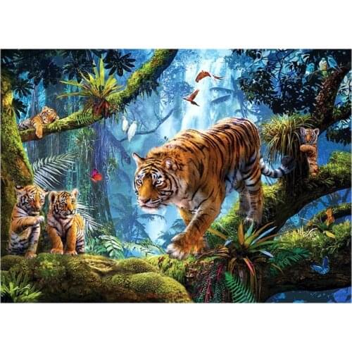 Tigers on Tree - Counted Cross Stitch Kits - DIY Handmade Needlework For Embroidery 14 ct Cross Stitch Sets DMC Color