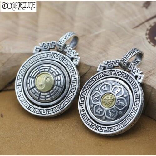 NEW 100% 925 Silver Tibetan OM Mani Padme Hum Pendant vintage thai silver Fengshui Yinyang pendant Buddhist OM Mantra pendant
