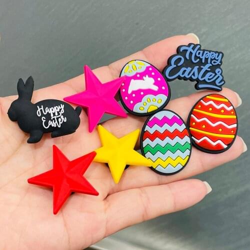 2021New 1Pcs Rabbit Happy Easter Egg Star Novelty Shoes Accessories Shoe Charms Shoe Decoration Kids Party X-mas Gift Croc Jibz