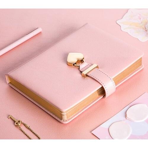 Journal Diary Notebook With Heart Lock Creative PU Leather Traveling Notepad Couple Gift Fashion Handbook