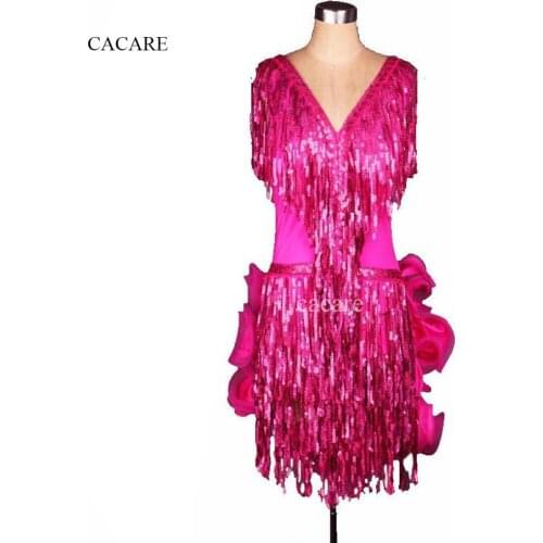 Sequins Latin Dance Dress Women Girls Latin Dance Competition Dresses Salsa Samba Costumes D0289 Fluffy Sheer Hem