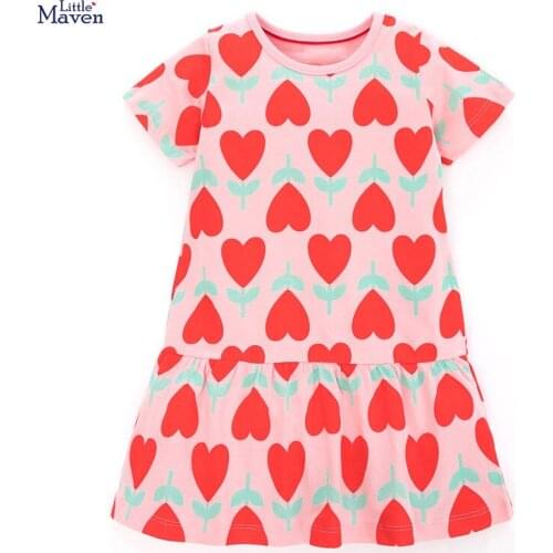 Frocks for Girls 2021 Summer Baby Girl Children Clothes Toddler Heart Print Vestiods Casual Dress for Kids 2-7 Years S0897