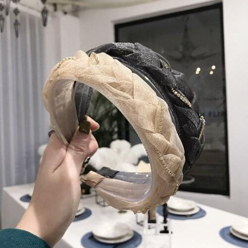 Lace Silk Weave Headband Hairbands Shiny Alloy Rhinestone Chain Fairy Yarn Headwear Hair Accessories Crossed Headbands Wholesale