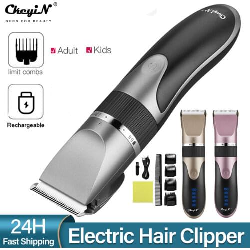 CkeyiN Professional Hair Clipper Trimmer Ceramic Blade Mens Barber Rechargeable Cutting Machine 4 Limit Comb Haircut Adult Kids