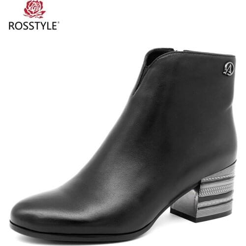 ROSSTYLE Winter Fashion Side Zipper Ankle Boots Handmade Sheepskin Genuine Leather Comfortable Soft Bottom Boots Woman Black B97