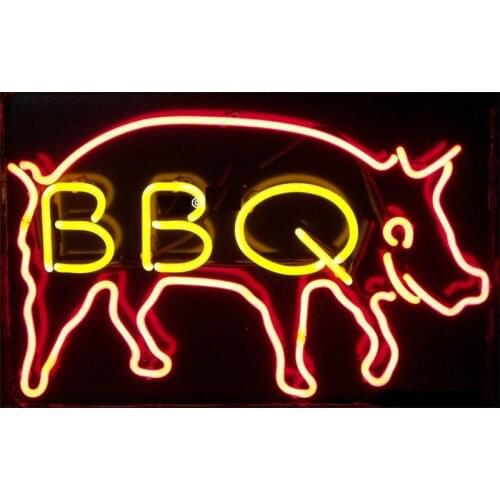 17*14" BBQ Pig Meat christmas NEON SIGN Signboard REAL GLASS BEER BAR PUB Billiards store display Restaurant Shop Signs