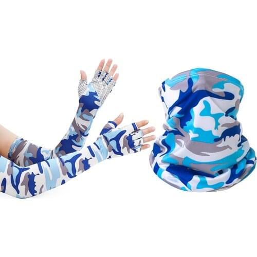 Ice Silk Sunscreen Arm Sleeve And Bicycle Headscarf Combination Half-finger Cycling Gloves Arm Warmers Climbing Riding Mask