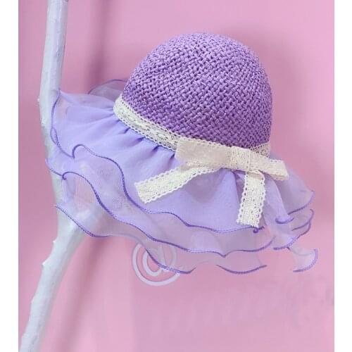 Summer Girls Straw Hat Cute Beautiful Lace Floppy Girls Sun Beach Hat Lovely Wide Brim Sunshade Straw Panama Bag+Cap For Elves