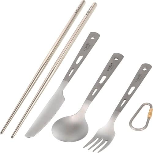 2/4pcs Titanium Tableware Camping Fork Spoon Cutter Chopsticks Ultra Light Outdoor Cutlery Set for Travel Backpacking Kitchen