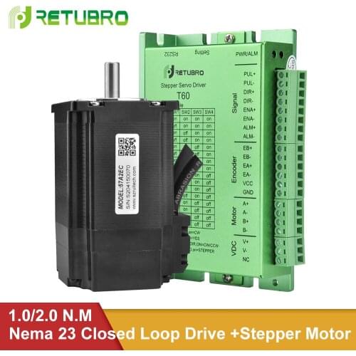 T60+57A1EC / 57A2EC Nema 23 1 Set Stepper Motor and Driver 1NM / 2NM Closed Loop 8mm Shaft 3.5/4 A 24-50V DC Voltage for CNC