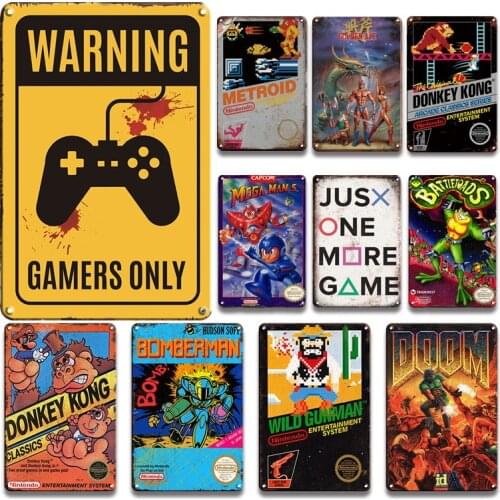 Gamers Only Warning Tin Sign Vintage Baby Gamer Room Decor Metal Plate Retro Old Game Poster Living Room Metal Fashion Painting