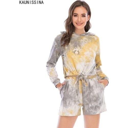 Tie Dye Pajamas Set for Women Long Sleeve Hooded Crop Tops And Shorts Printed Pijama Suits Ladies Loungewear Home Wear Clothes