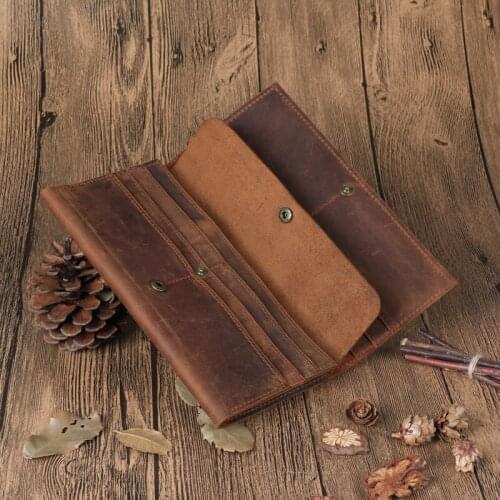 Vintage Mens Long Wallet Men Genuine Leather Clutch Wallets Purses First Layer Real Leather Multi-Card Retro Card Holder 358