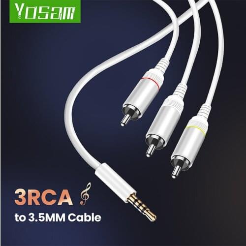 YOSAM 2M Jack 3.5mm to 3RCA Audio Video Cable 3.5mm Male to 3RCA Male Audio Video Splitter for Speaker TV Box Stereo Aux Cable