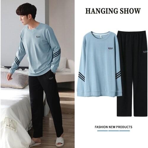 M-4XL Cotton Sleepwear Mens Plus Size 2PCS Pajamas Set Casual O-Neck Sports Home Clothes Spring Autumn New Loose Nightwear