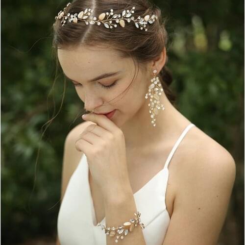 Delicate Shell Bridal Hair Vine Opal Crystal Wedding Headband Tiara Hand wired Women Headpiece Hair Jewelry