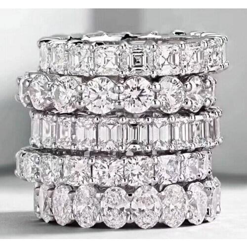 Drop Shipping Sparkling Luxury Jewelry 925 Sterling Silver Princess White Clear 5A Cubic Zirconia Wedding Band Ring for Women