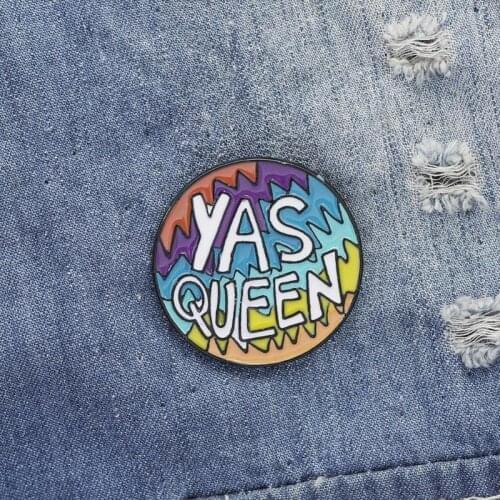 Cartoon Badges Letter YAS QUEEN Brooches For Women Men Creative Rainbow Coloful Pins Badge Round Pins Jacket Ornament Jewelry