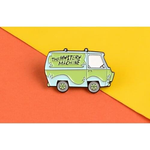 The Mystery Machine enamel pin Green bus Anime badges Clothes bag Lapel pins brooches Cartoon Jewelry Gifts