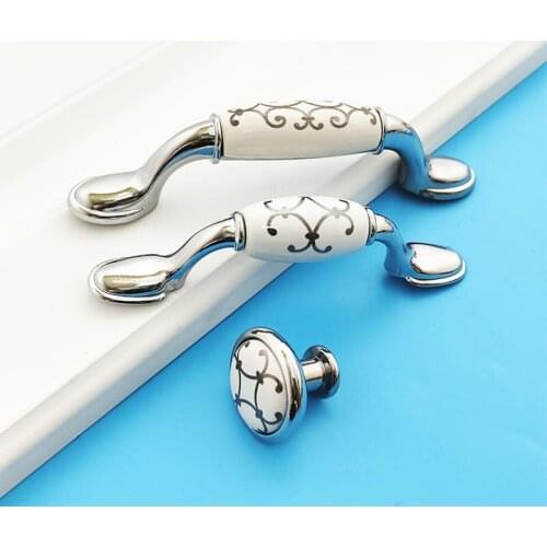 1PCS White Ceramic Cabinet Handles Zinc Alloy Kitchen Cupboard Door Pulls Drawer Knobs European Furniture HandleS
