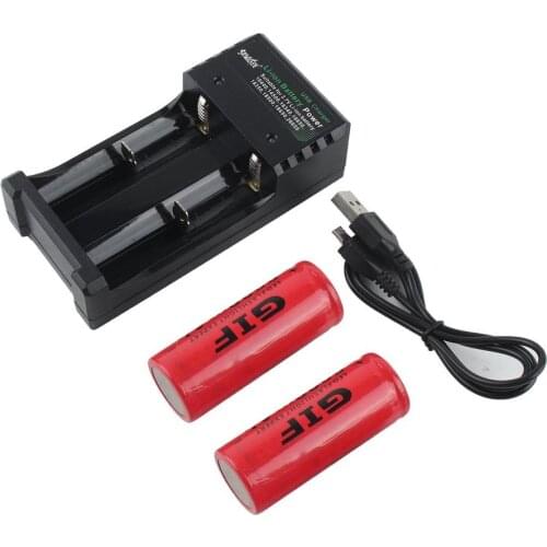 2 Pcs 3.7V 8800mAh Rechargeable 26650 Battery Li-ion Battery With Battery Charger For Universal Flashlight Replacement Battery