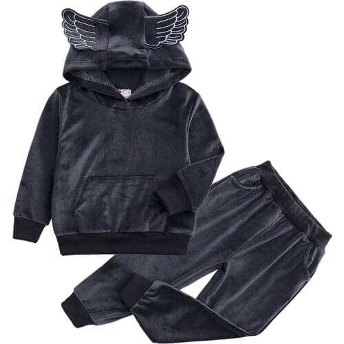 2019 Winter Boy Clothing Set Children Gold Velvet Jackets Pants 2Pcsl Clothing Set Solid Color Girls Sports Tracksuit Sets
