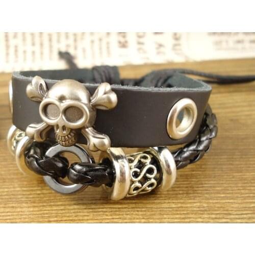 2013 trendy cute skeleton skull charms wrap belt buckle unisex mens leather Bracelet for women