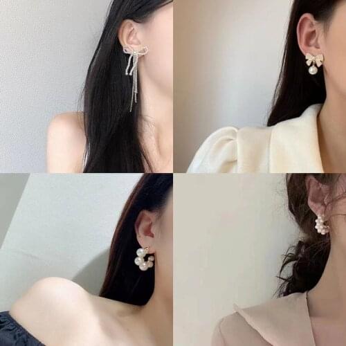 2021 New Style Simple Pearl Fashion Earrings Jewelry Flower Geometric Long Tassel Elegant Ladies Golden Retro Earearear Hook