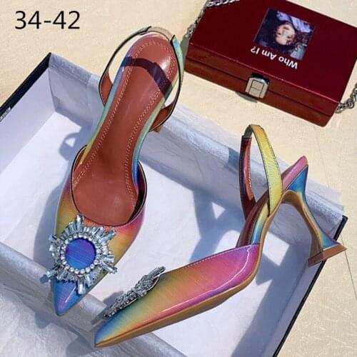 34-42 New Arrival 3D Rainbow Womens Shoes Rhinestone Sandals Wild Fairy Glass Heels Bridesmaid Shoes Wedding Shoes