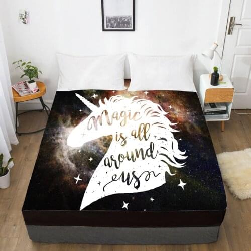 3D HD Digital Printing Custom Bed Sheet With Elastic,Fitted Sheet Twin Full Queen King,Mattress Cover 160x200,Magic unicorn