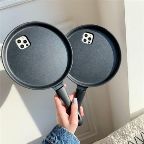 3D Cartoon Frying Pan Shape Phone Case For iPhone 11Pro Max 12 XS Max XR X 7 8Plus Kitchen Iron Non-stick Pancake Pot Soft Cover