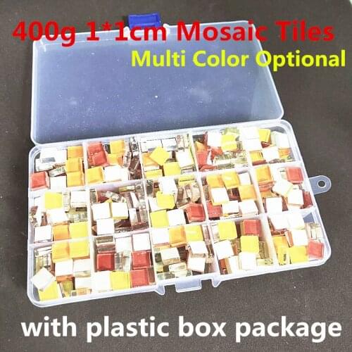 400g/14oz Glass Mosaic Tiles with Plastic Package Box 1*1cm Square Colorful Mosaic Stones DIY Art Craft Materials