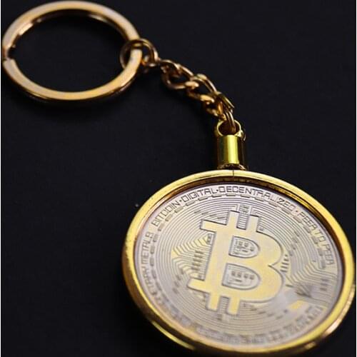 Bitcoin Commemorative Keychain Mens Womens Small Gift Virtual Coin Collection Coin Creative Bag Pendant Auto Parts Key Ring