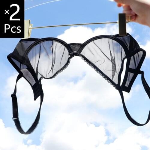 2 Piece Mesh Transparent Bras For Women Plus Size Sexy Lingerie Underwire Push Up See Thourgh Female Lace Brassiere Top A B C D