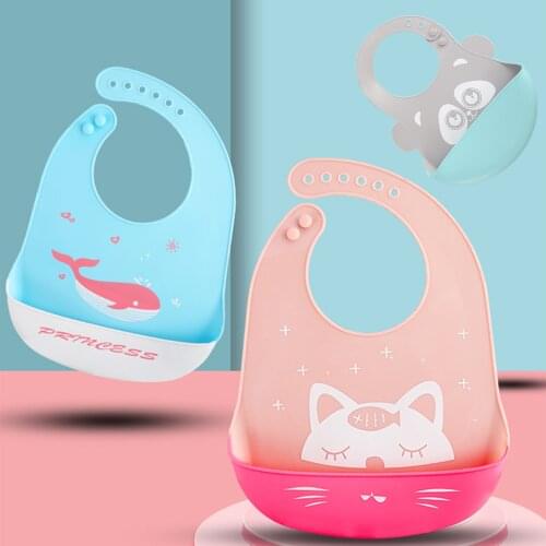Cartoon Animal Baby Bibs Waterproof Soft Silicone Baby Girl Boy Feeding Stuff Printed Adjustable Kids Children Bib Apron