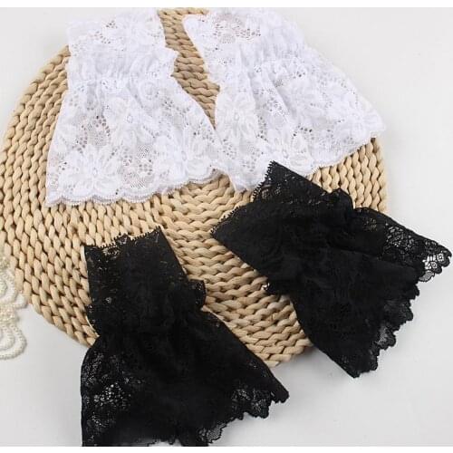 Girls Fake Flare Sleeves Sexy Wrist decor Summer Lace Pleated Ruched False Cuffs Elastic Sleeve Sunscreen Long Driving Gloves