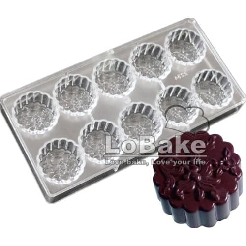 New arrivals round Chinese style tree peony flower shape durbale Polycarbonate Chocolate fondant candy pudding moon cake mold