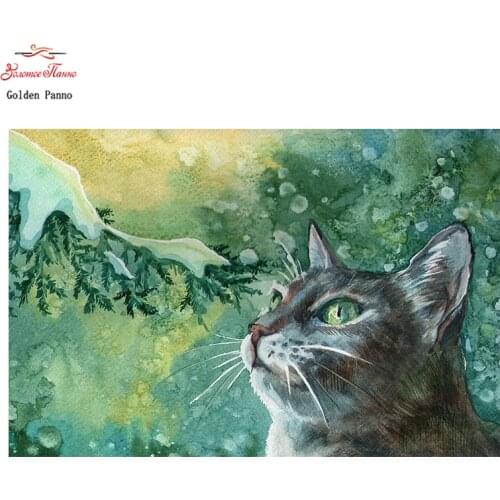 Golden Panno,DIY DMC 11CT 14CT completely Cross stitch ,A cat looking up at the sky,wall decoration 07