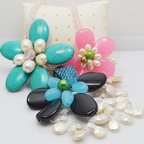 Perfect Crystal Freshwater Pearl Gem-stone Flower Necklace For Women Statement Bib Wedding Party Choker Jewelry