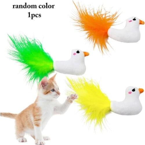 Interactive Cat Toys Creative Duck Shaped Cat Toy With Fake Feather Plush Pet Kitten Teasing Catnip Toy Cat Supplies Accessories