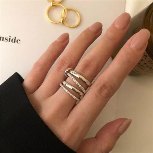 Vintage Micro Inlaid Zircon Four-in-One Ring Personality Fashion Chain Jewelry For Women Feature Namour Charm Gift All Seasons
